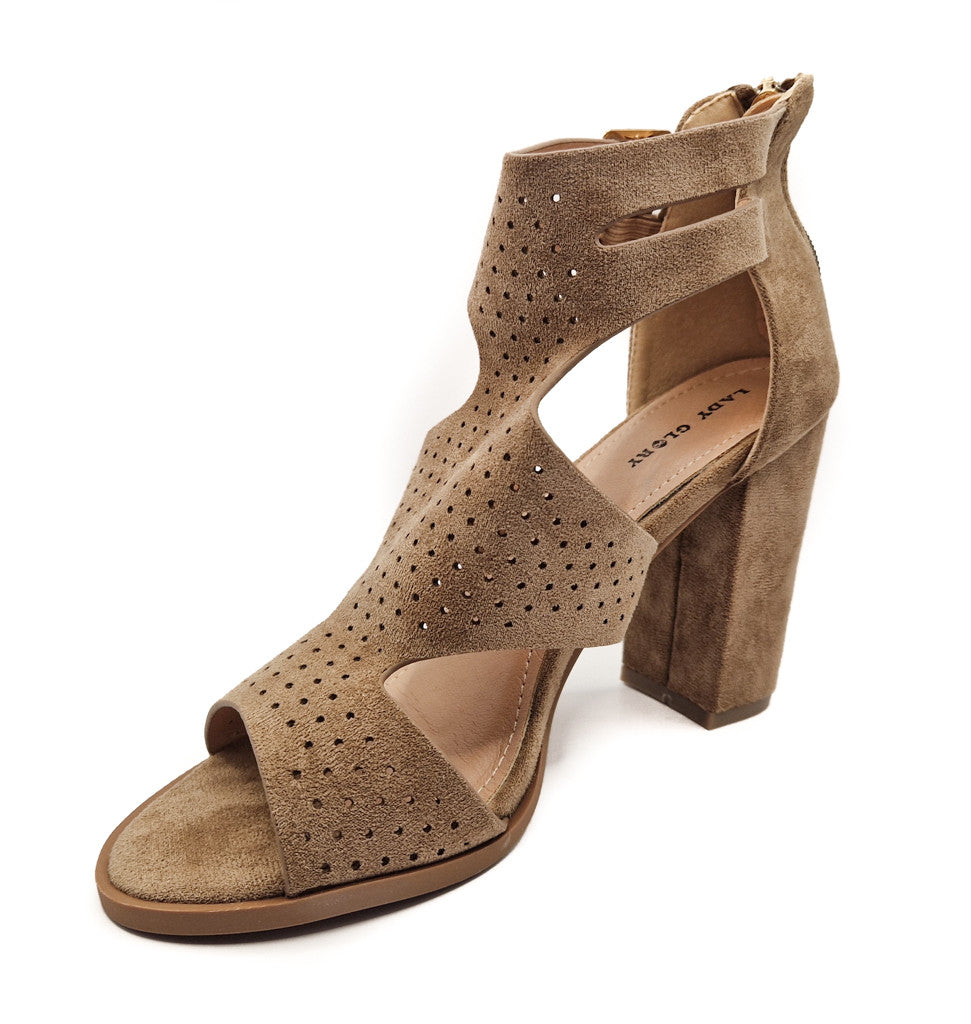 Womens High Heeled Cut Out Sandals Khaki
