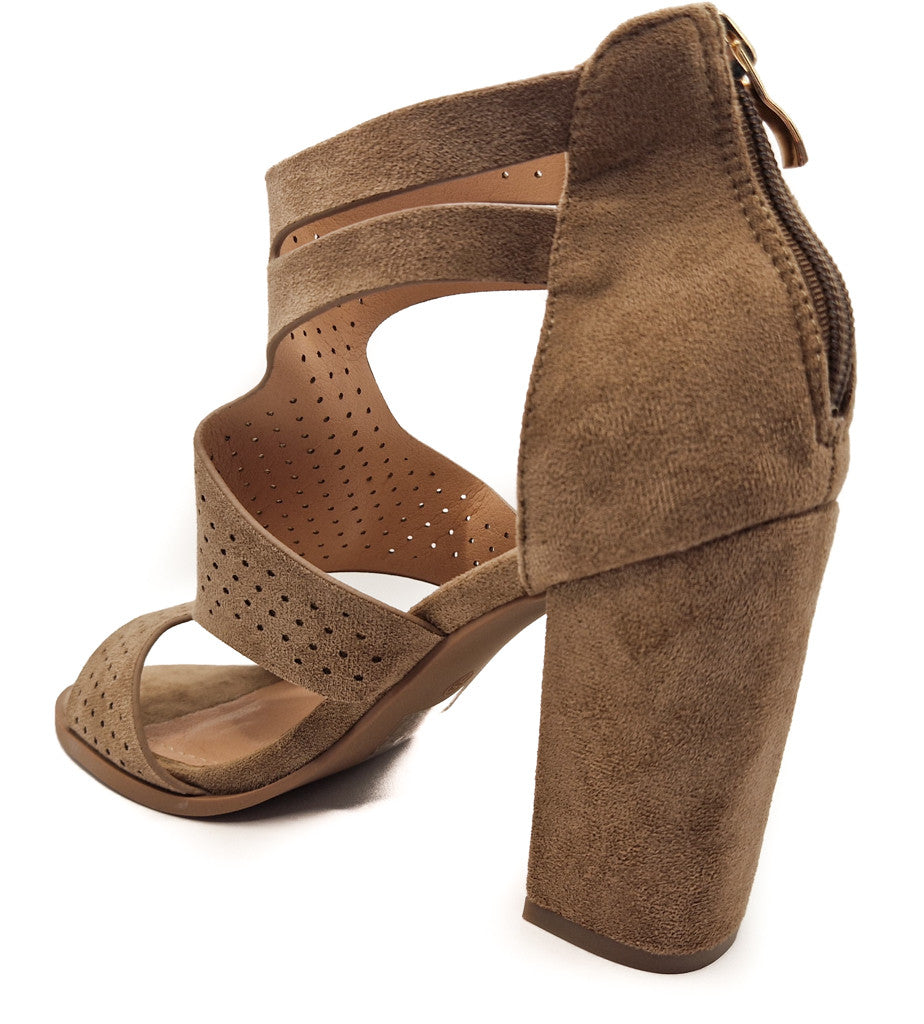 Womens High Heeled Cut Out Sandals Khaki