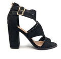 Womens Block Heeled Sandals Ladies Black Tan Ankle Strap Open Toe Shoe Size 3-8