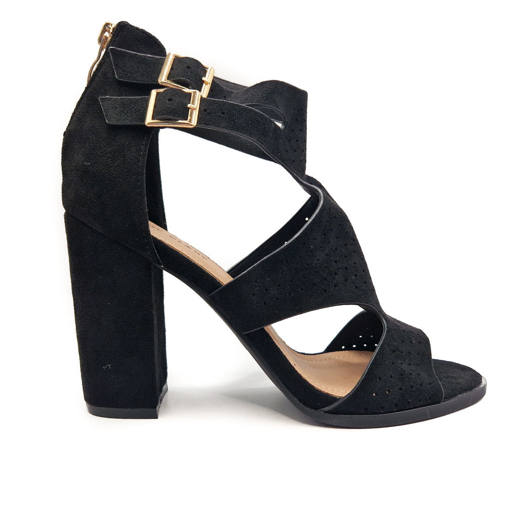 Womens Block Heeled Sandals Ladies Black Tan Ankle Strap Open Toe Shoe Size 3-8