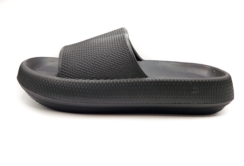 Womens Pillow Cloud Sliders Non-Slip Textured Black