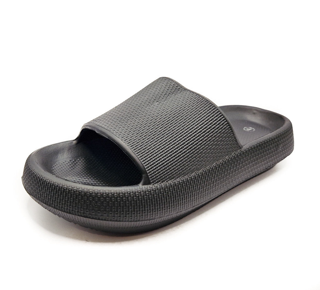 Womens Pillow Cloud Sliders Non-Slip Textured Black