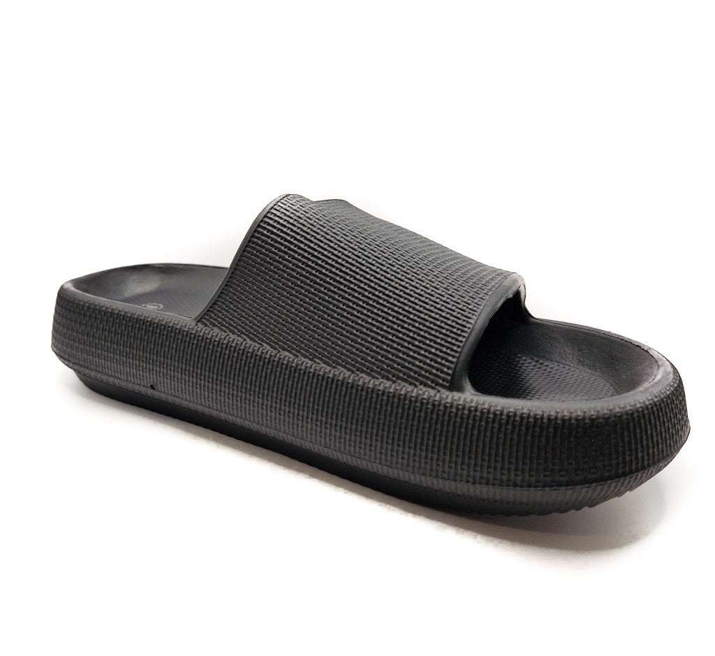 Womens Pillow Cloud Sliders Non-Slip Textured Black
