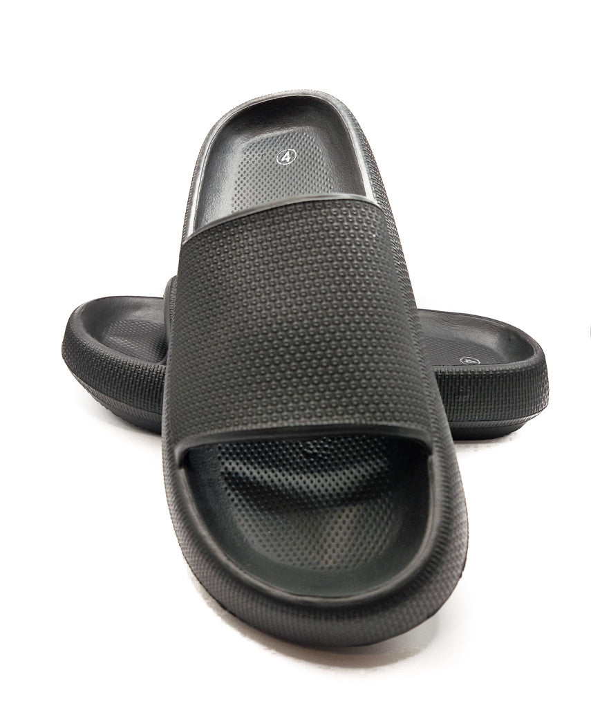 Womens Pillow Cloud Sliders Non-Slip Textured Black