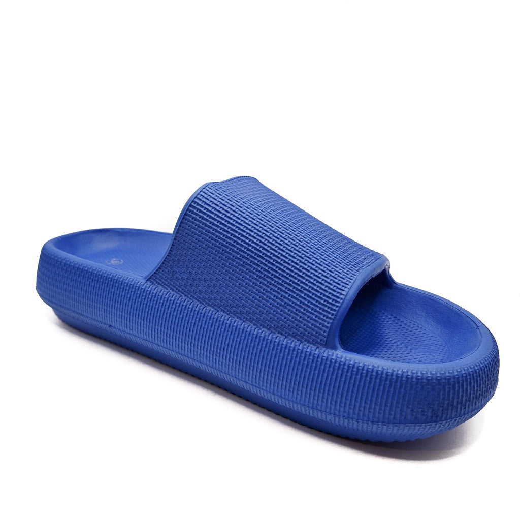 Womens Pillow Cloud Sliders Non-Slip Textured Cobalt