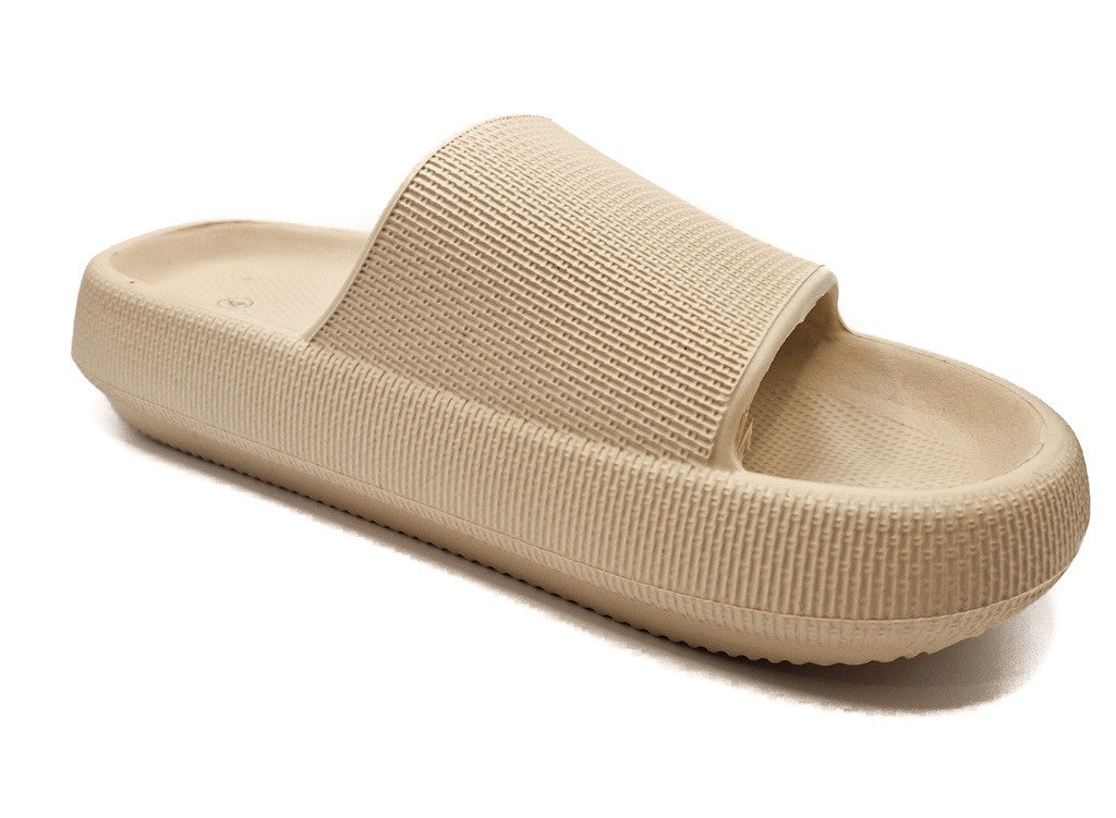Womens Pillow Cloud Sliders Non-Slip Textured Nude