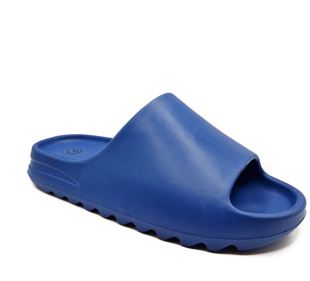 Womens Pillow Cloud Sliders Non-Slip Ribbed Bottom Cobalt