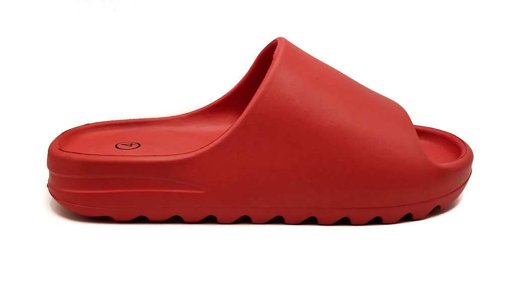 Womens Pillow Cloud Sliders Non-Slip Ribbed Bottom Red