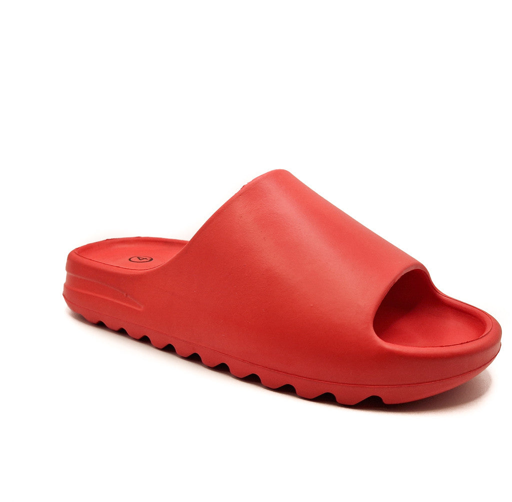 Womens Pillow Cloud Sliders Non-Slip Ribbed Bottom Red