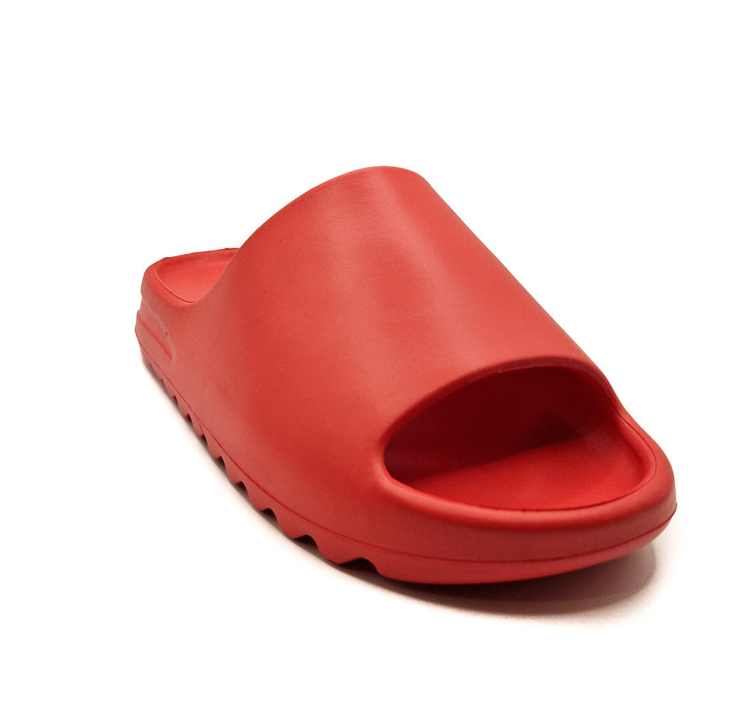Womens Pillow Cloud Sliders Non-Slip Ribbed Bottom Red