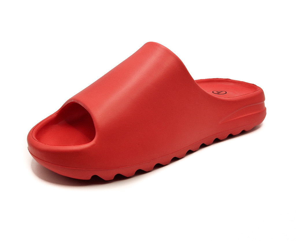Womens Pillow Cloud Sliders Non-Slip Ribbed Bottom Red