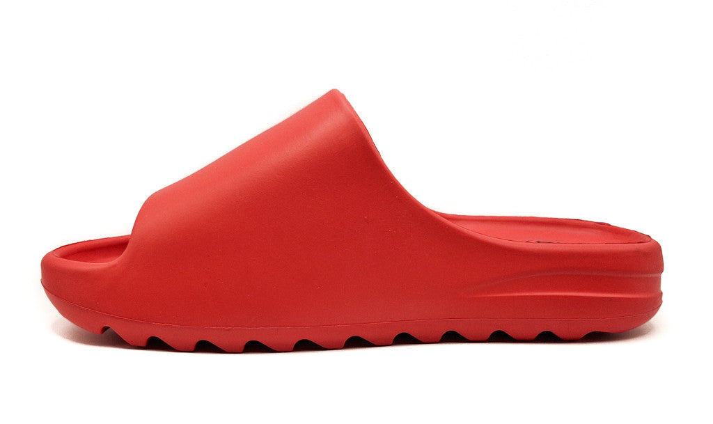 Womens Pillow Cloud Sliders Non-Slip Ribbed Bottom Red