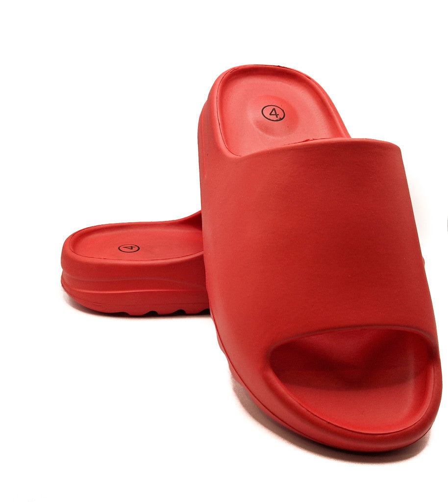 Womens Pillow Cloud Sliders Non-Slip Ribbed Bottom Red
