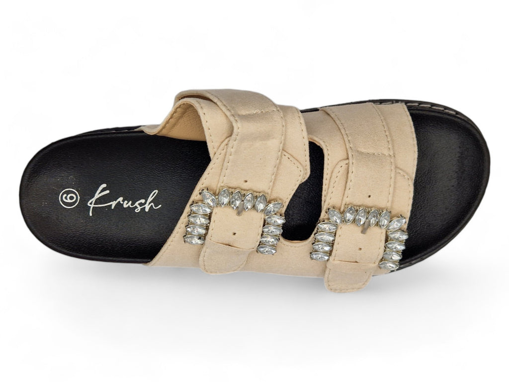 Womens Nude Western Sliders Double Buckle Footbed Sandals