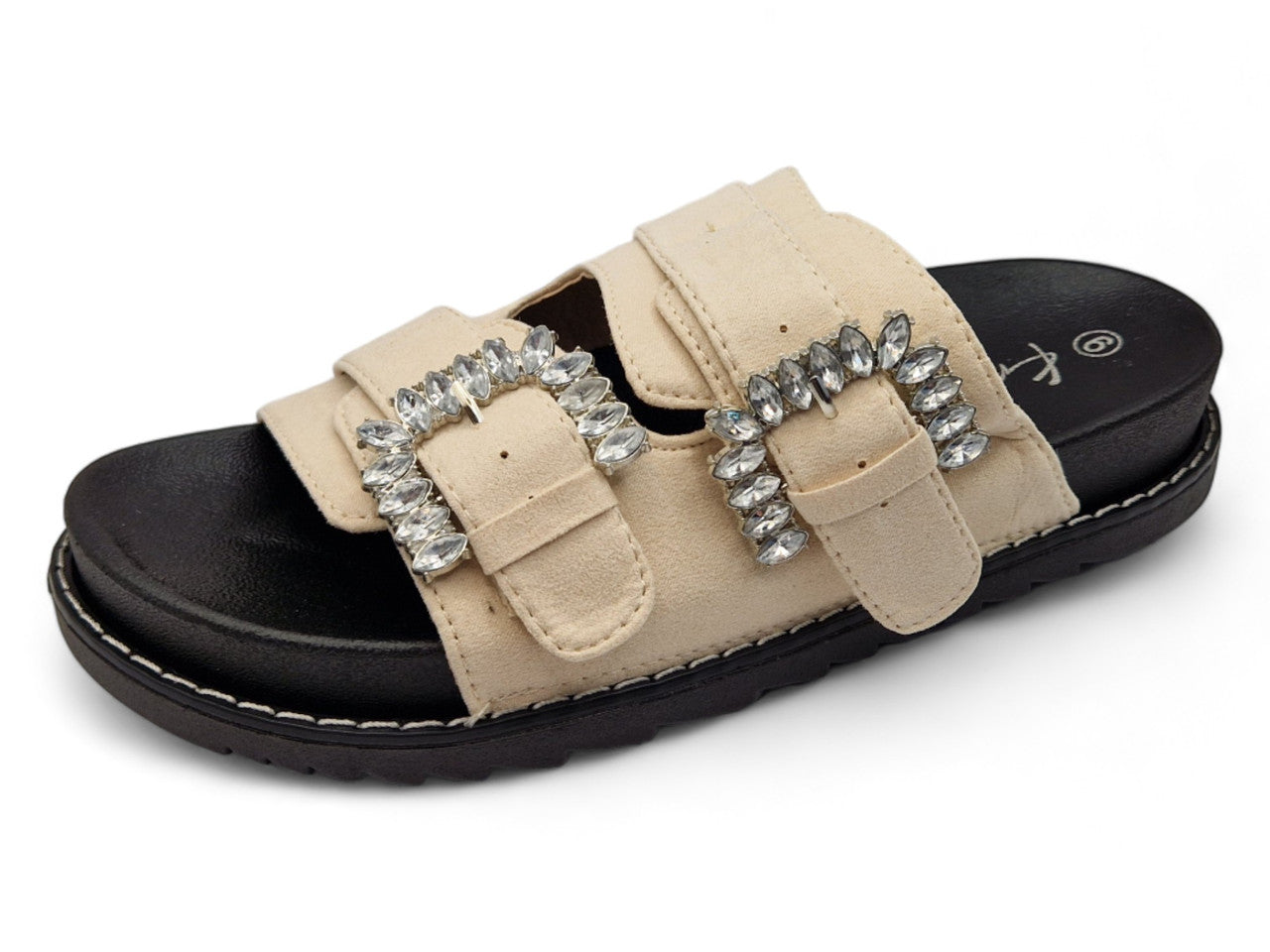 Womens Nude Western Sliders Double Buckle Footbed Sandals