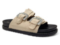 Womens Nude Western Sliders Double Buckle Footbed Sandals