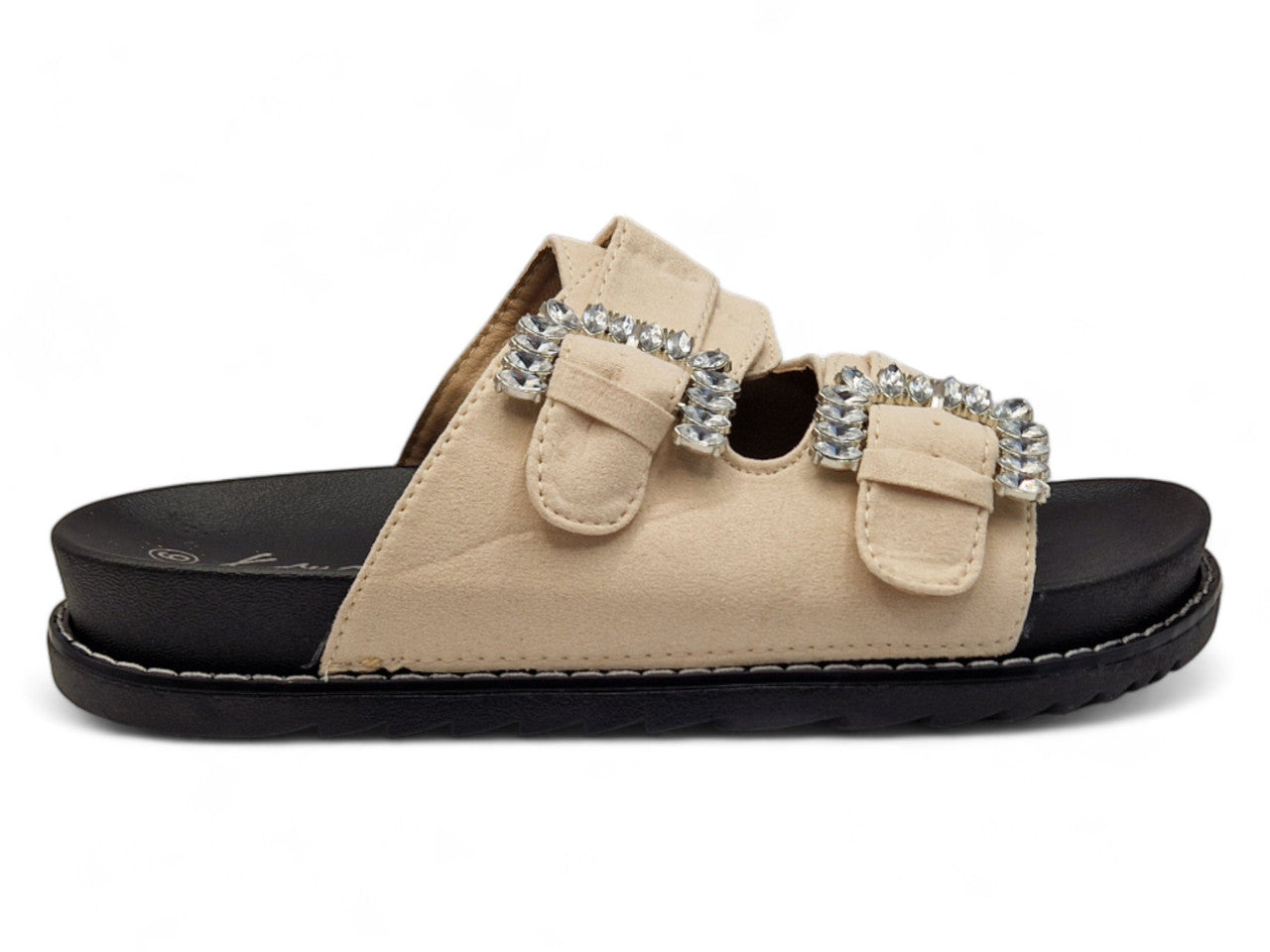 Womens Nude Western Sliders Double Buckle Footbed Sandals