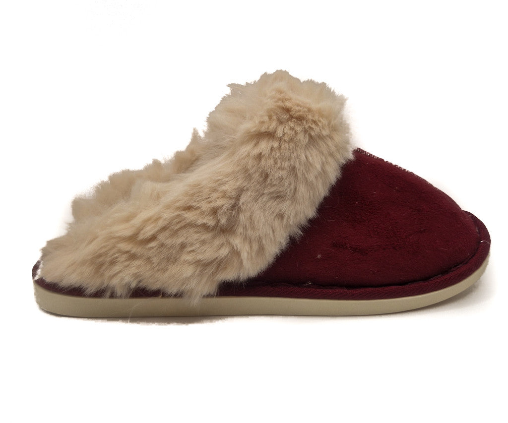 Womens Fluffy Lined Slipper Warm Slip On Closed Toe Mules Faux Fur Slider Size