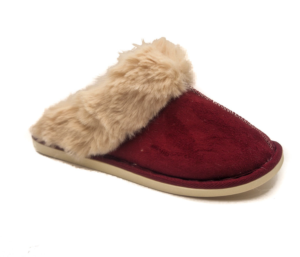 Womens Fluffy Lined Slipper Warm Slip On Closed Toe Mules Faux Fur Slider Size