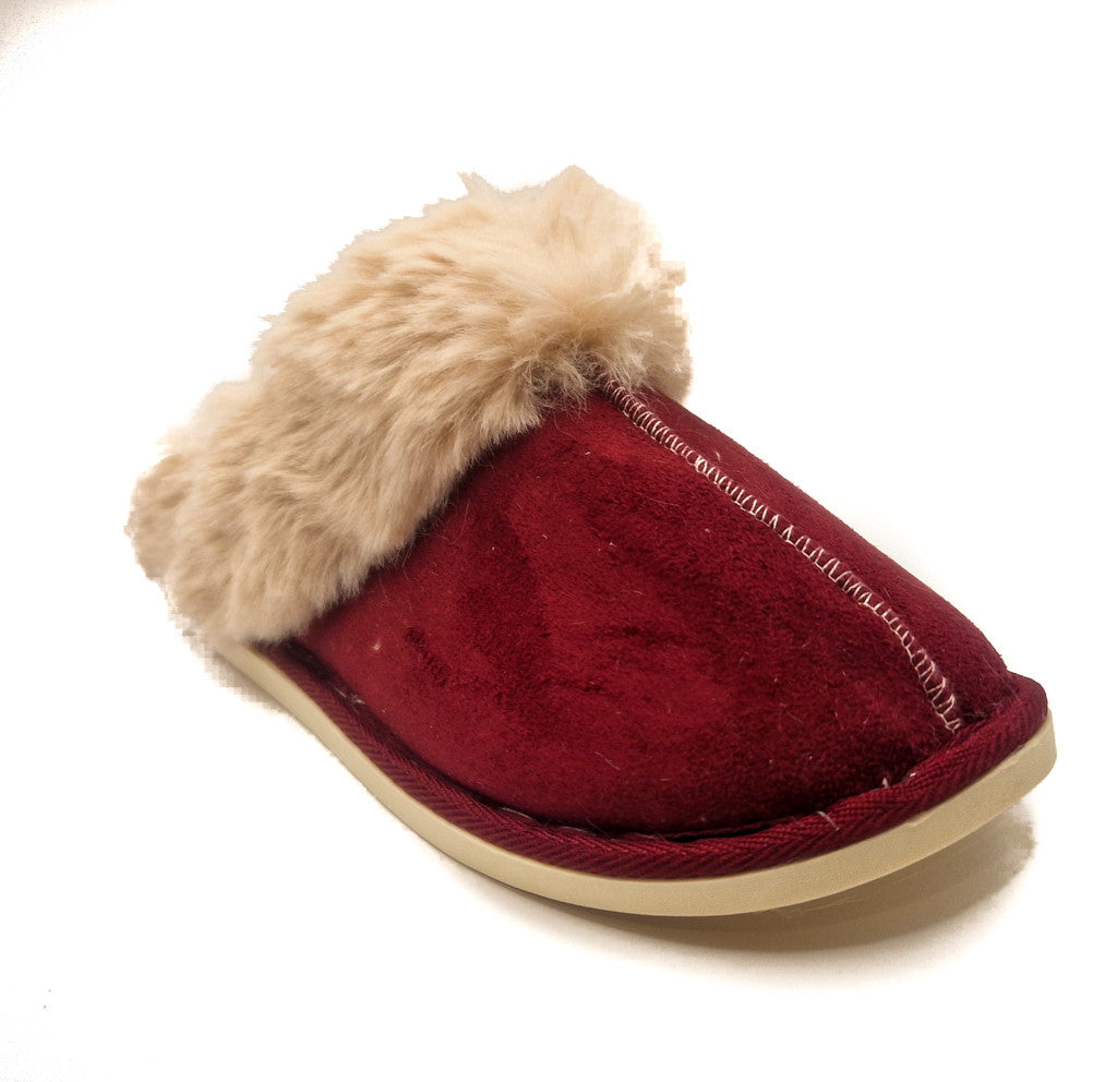 Womens Fluffy Lined Slipper Warm Slip On Closed Toe Mules Faux Fur Slider Size