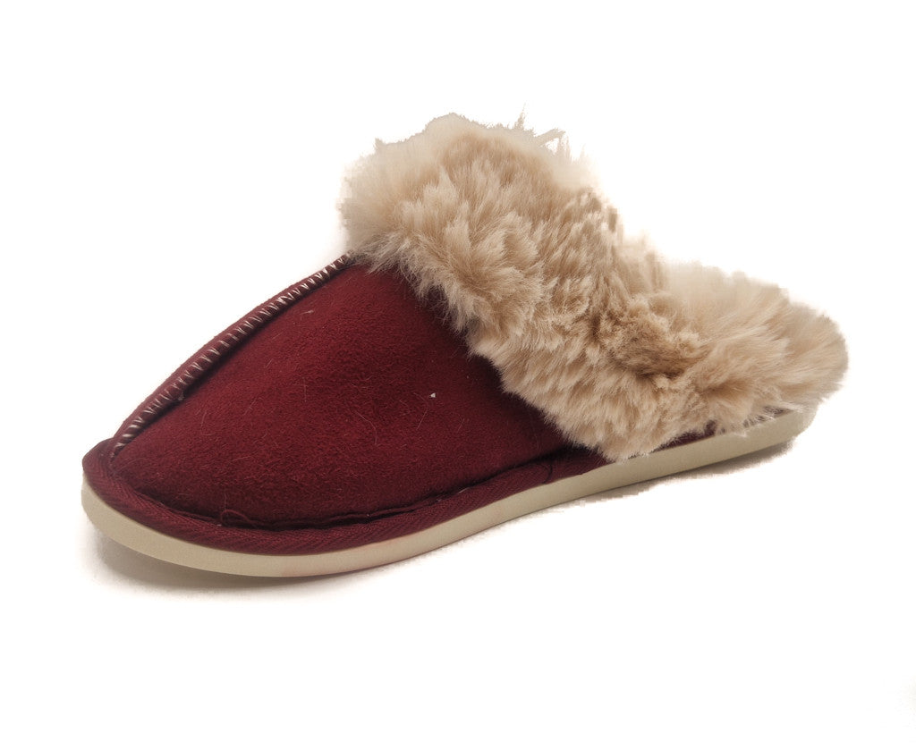 Womens Fluffy Lined Slipper Warm Slip On Closed Toe Mules Faux Fur Slider Size