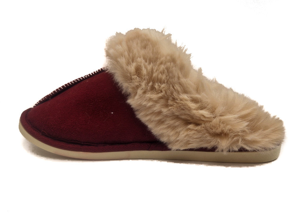 Womens Fluffy Lined Slipper Warm Slip On Closed Toe Mules Faux Fur Slider Size