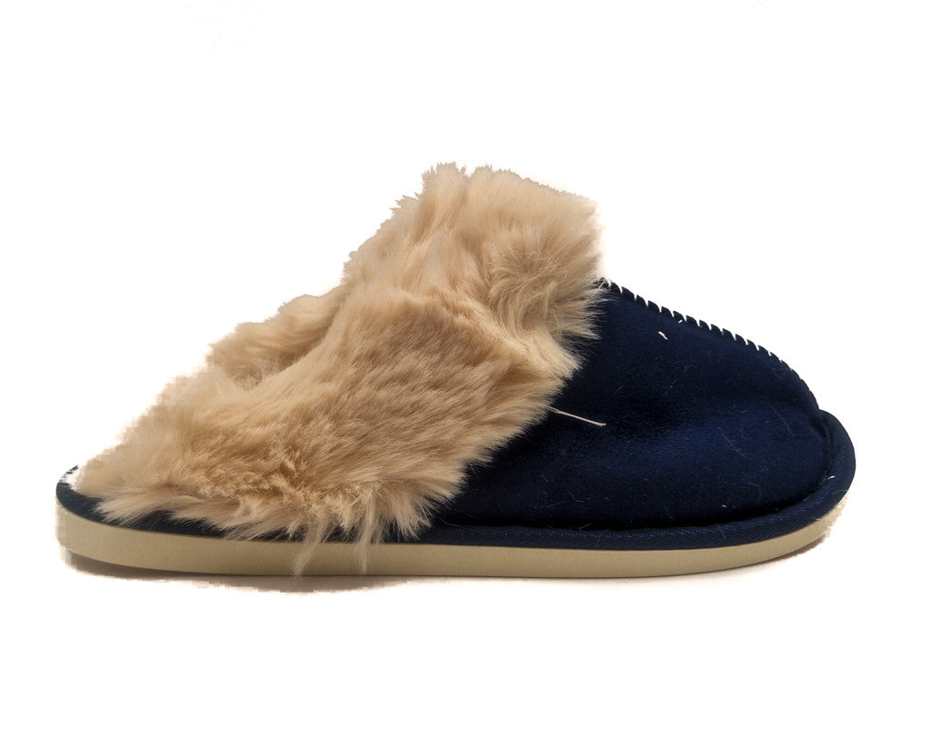 Womens Fluffy Lined Slipper Warm Slip On Closed Toe Mules Faux Fur Slider Size
