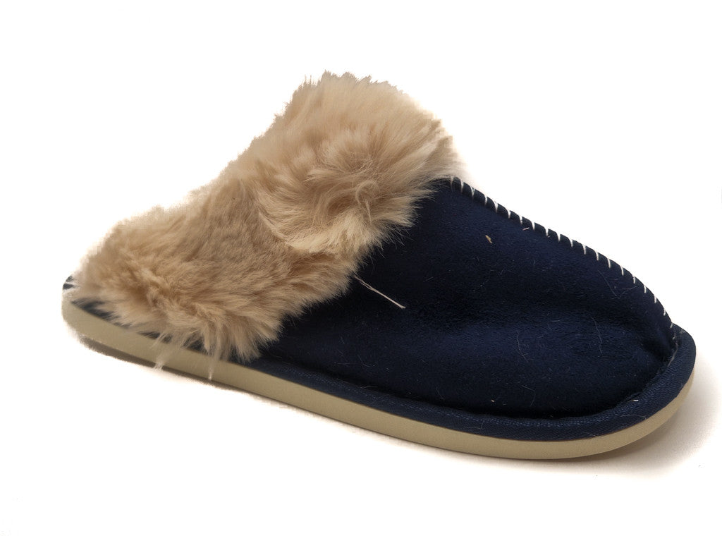 Womens Fluffy Lined Slipper Warm Slip On Closed Toe Mules Faux Fur Slider Size