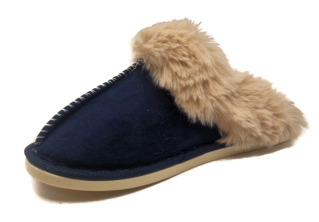 Womens Fluffy Lined Slipper Warm Slip On Closed Toe Mules Faux Fur Slider Size