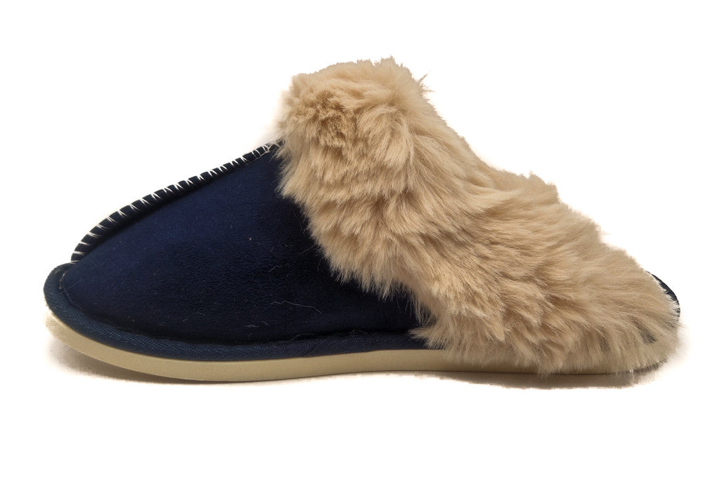 Womens Fluffy Lined Slipper Warm Slip On Closed Toe Mules Faux Fur Slider Size