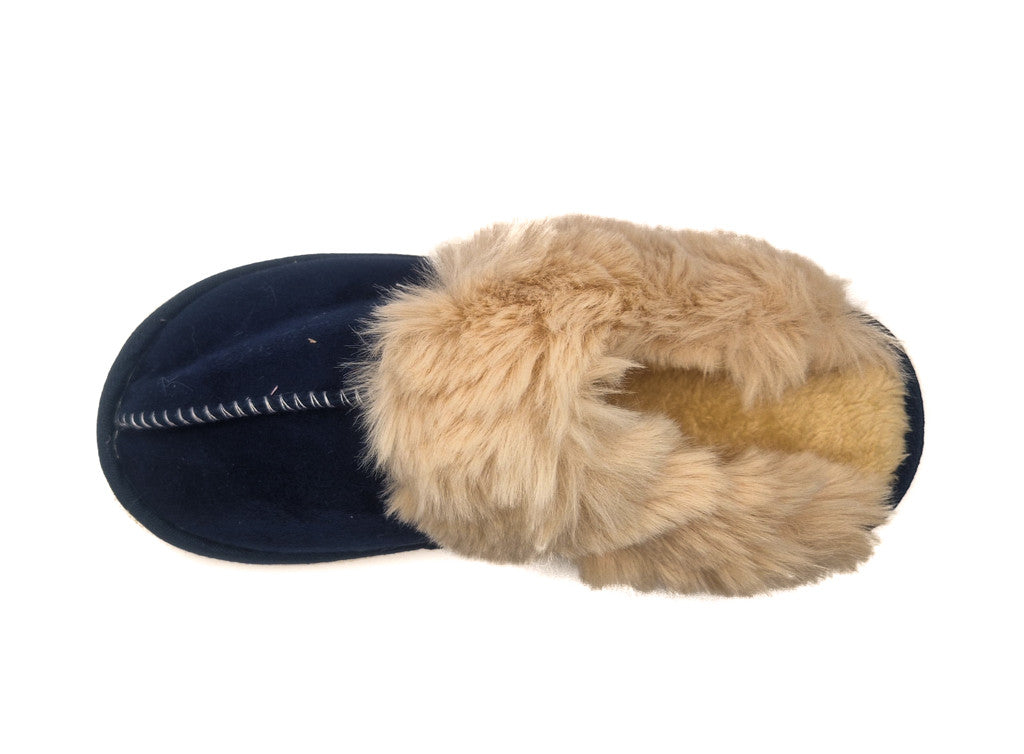 Womens Fluffy Lined Slipper Warm Slip On Closed Toe Mules Faux Fur Slider Size