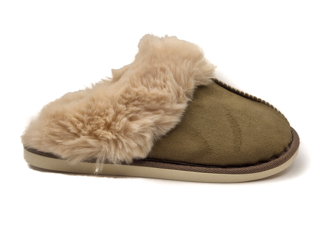 Womens Fluffy Lined Slipper Warm Slip On Closed Toe Mules Faux Fur Slider Size