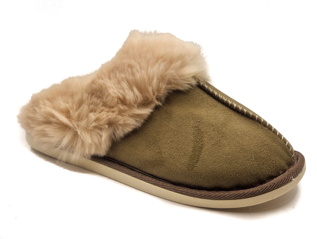 Womens Fluffy Lined Slipper Warm Slip On Closed Toe Mules Faux Fur Slider Size