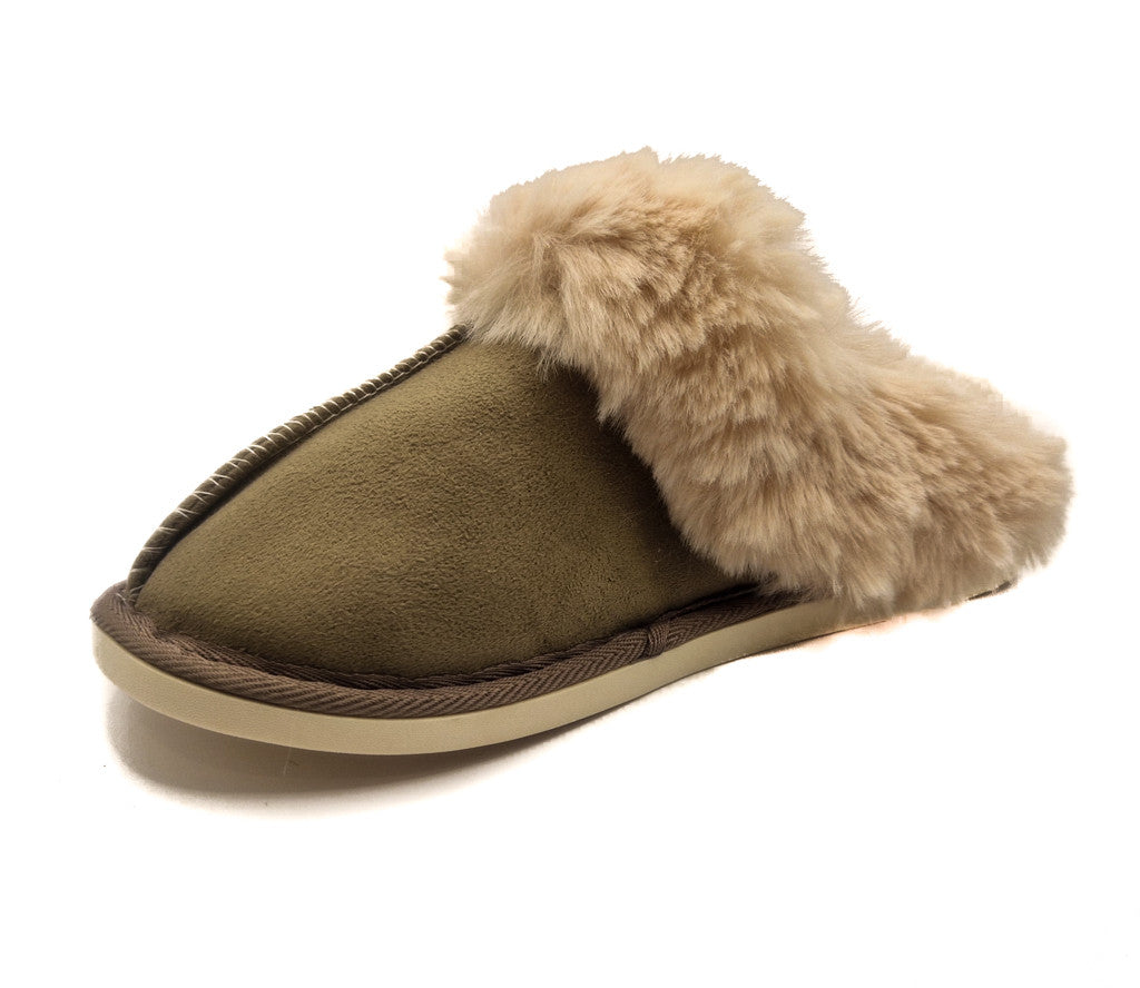 Womens Fluffy Lined Slipper Warm Slip On Closed Toe Mules Faux Fur Slider Size