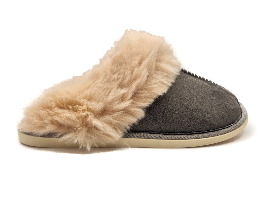 Womens Fluffy Lined Slipper Warm Slip On Closed Toe Mules Faux Fur Slider Size
