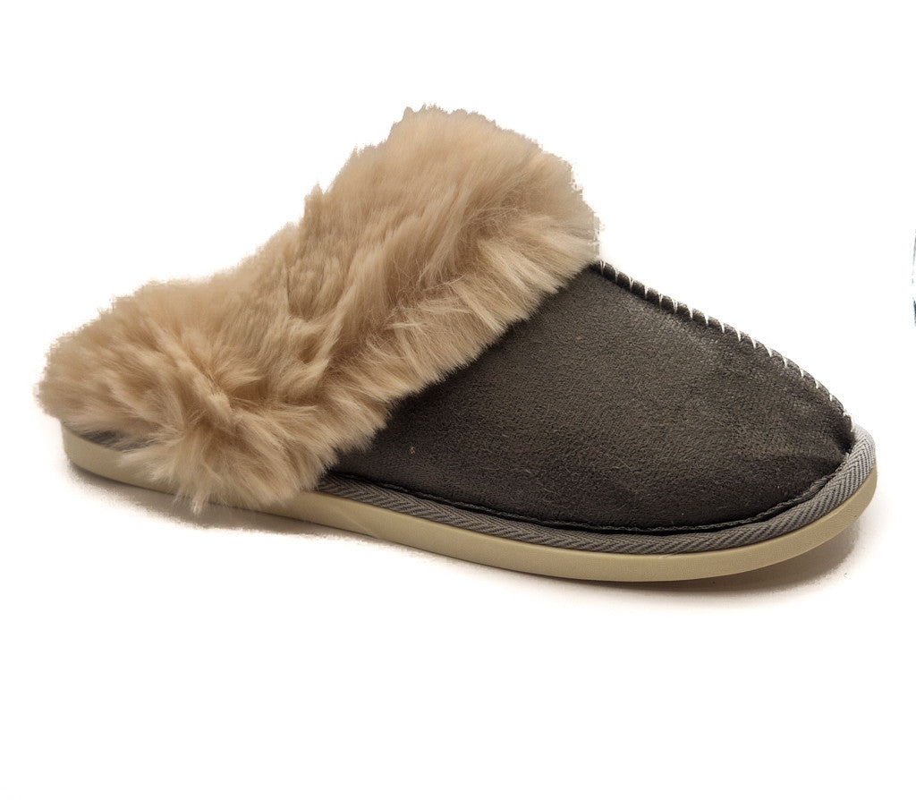 Womens Fluffy Lined Slipper Warm Slip On Closed Toe Mules Faux Fur Slider Size