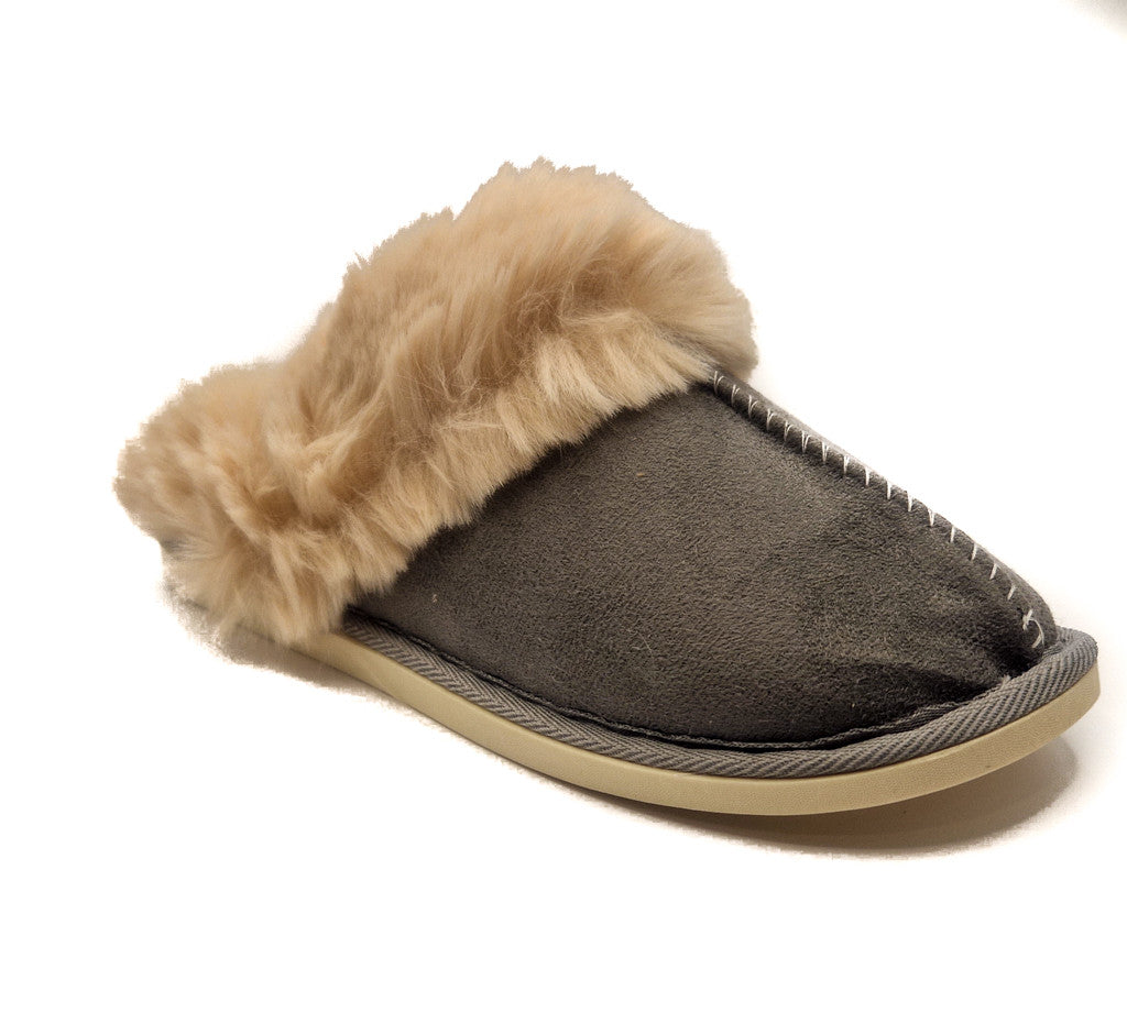 Womens Fluffy Lined Slipper Warm Slip On Closed Toe Mules Faux Fur Slider Size