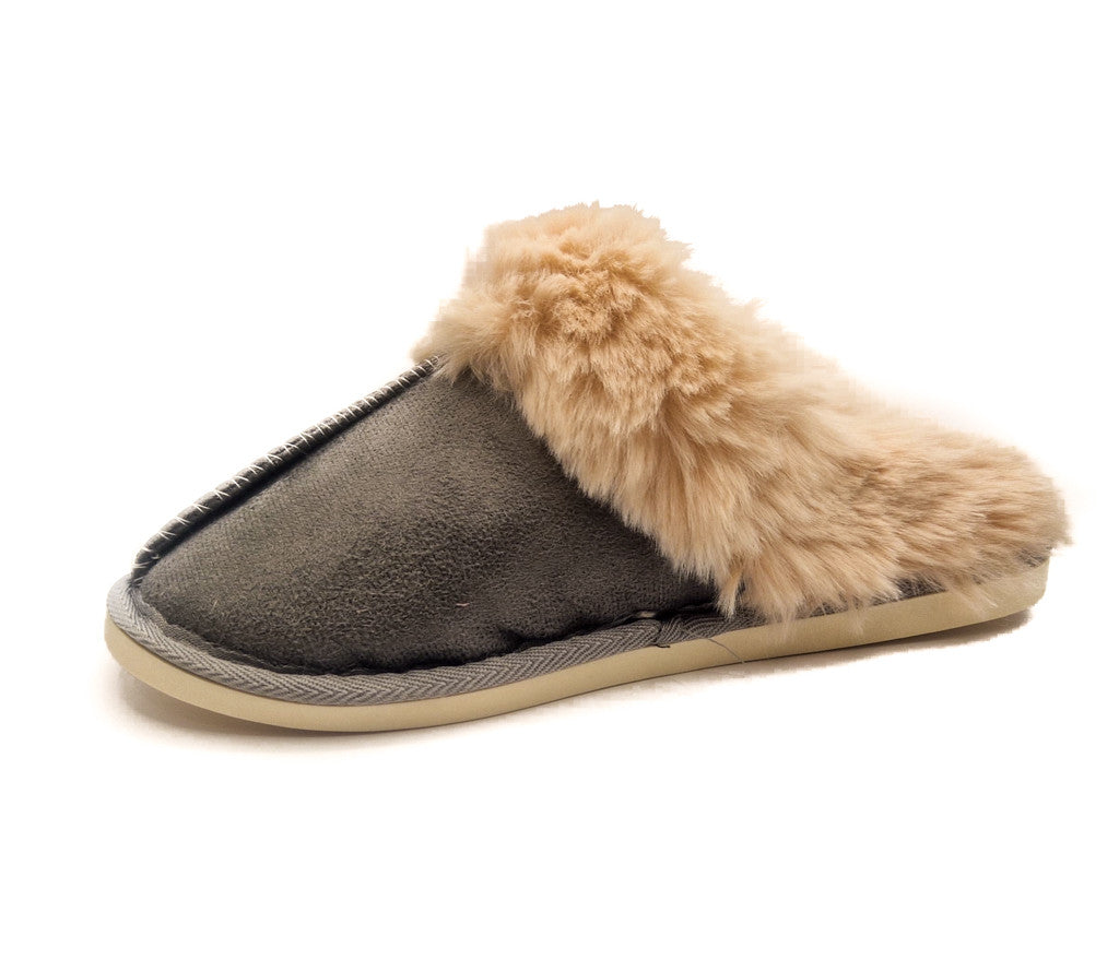 Womens Fluffy Lined Slipper Warm Slip On Closed Toe Mules Faux Fur Slider Size