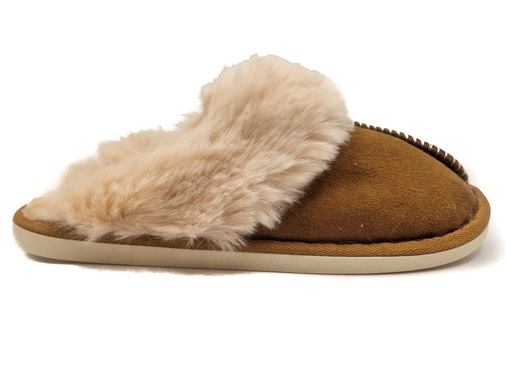 Womens Fluffy Lined Slipper Warm Slip On Closed Toe Mules Faux Fur Slider Size