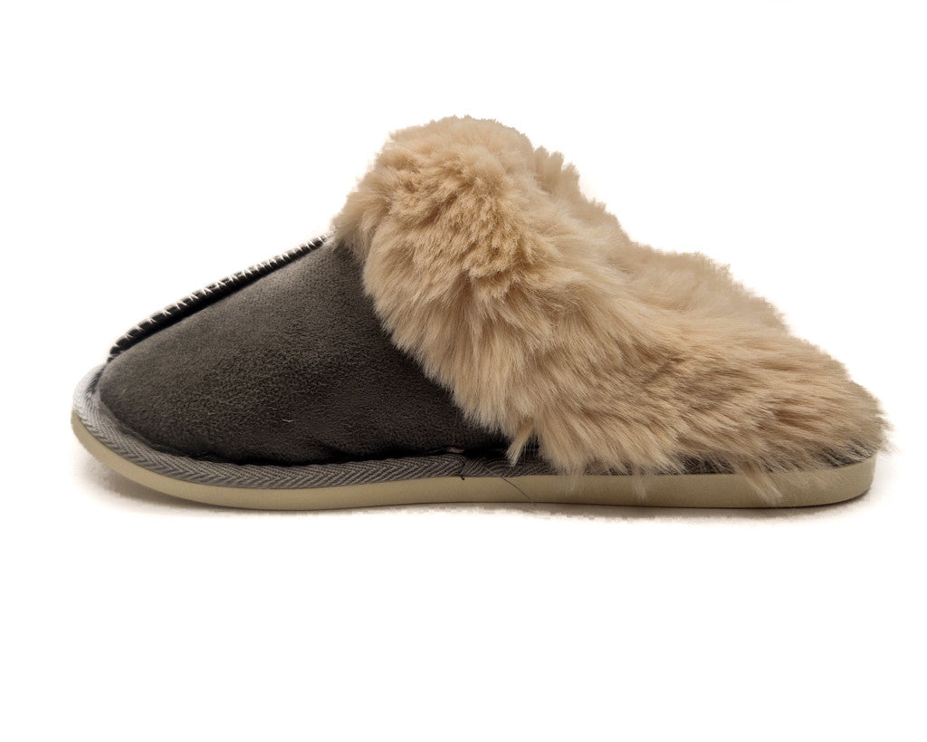 Womens Fluffy Lined Slipper Warm Slip On Closed Toe Mules Faux Fur Slider Size