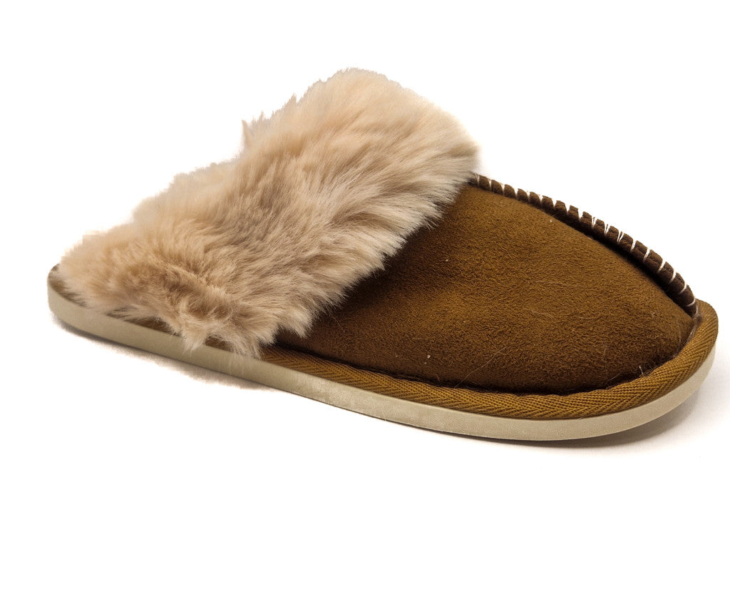 Womens Fluffy Lined Slipper Warm Slip On Closed Toe Mules Faux Fur Slider Size