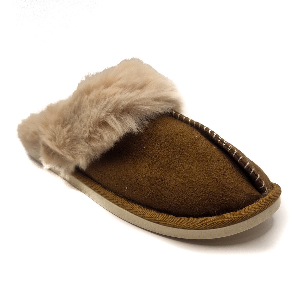 Womens Fluffy Lined Slipper Warm Slip On Closed Toe Mules Faux Fur Slider Size