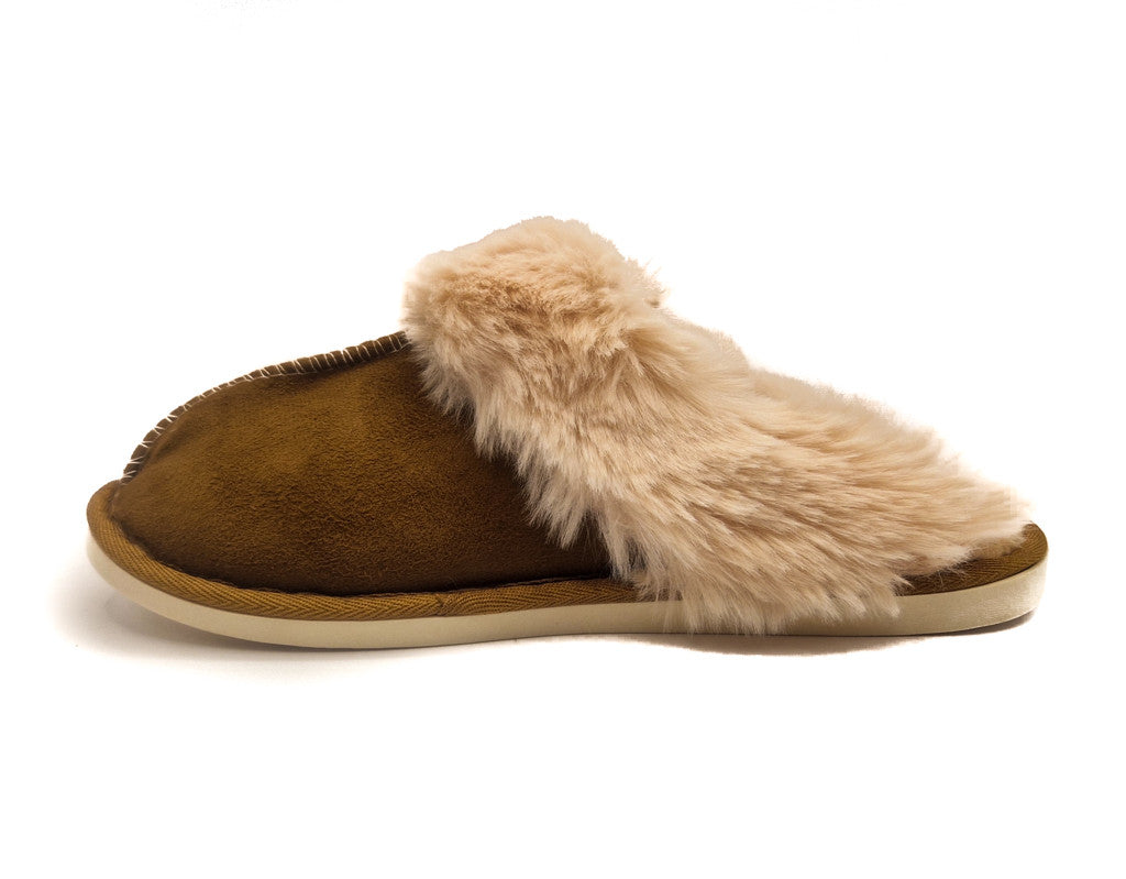 Womens Fluffy Lined Slipper Warm Slip On Closed Toe Mules Faux Fur Slider Size