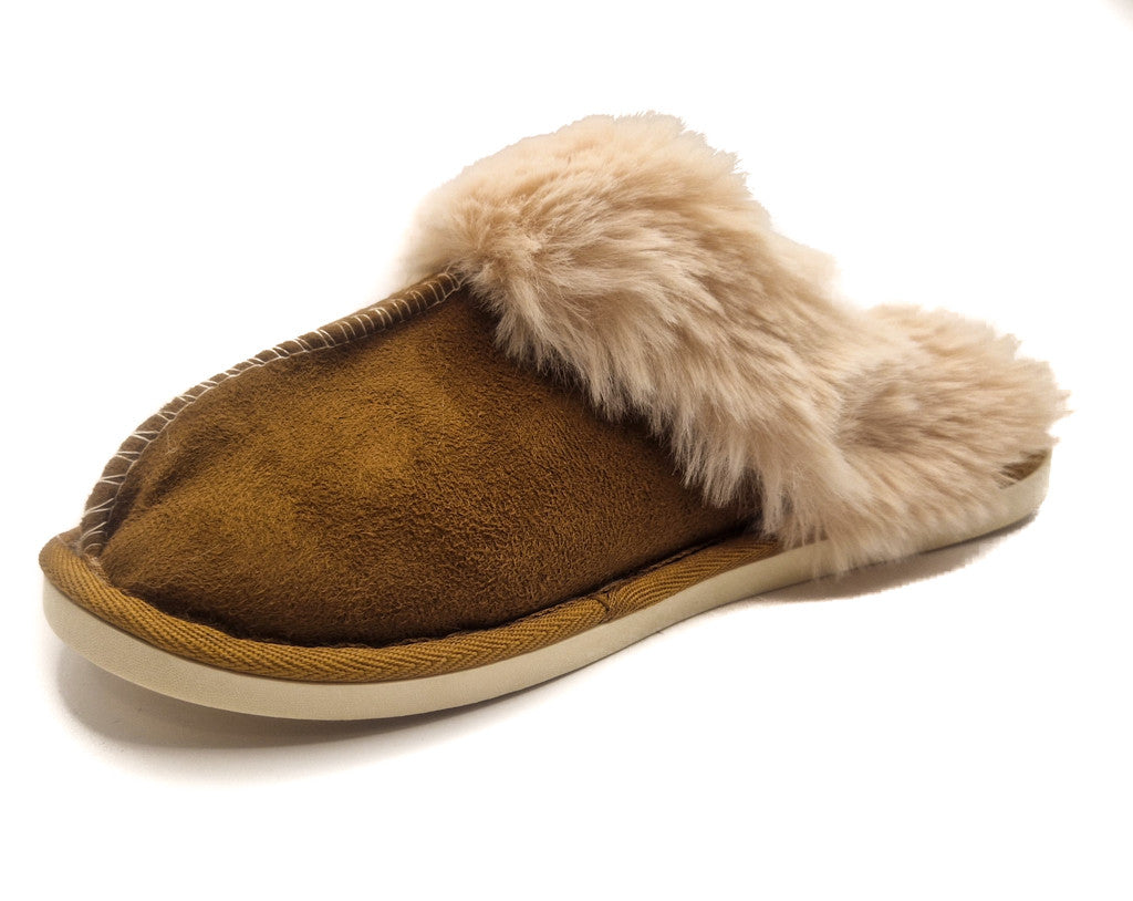 Womens Fluffy Lined Slipper Warm Slip On Closed Toe Mules Faux Fur Slider Size