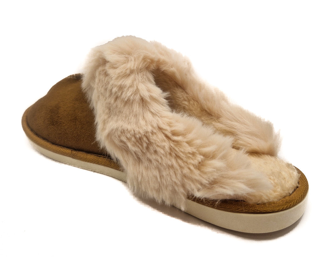 Womens Fluffy Lined Slipper Warm Slip On Closed Toe Mules Faux Fur Slider Size