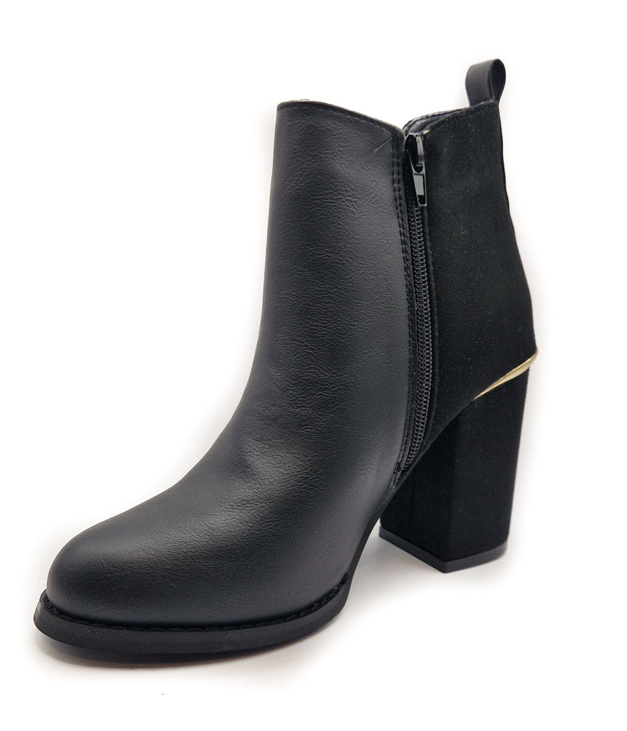 Women's Heeled Ankle Chelsea Boots Faux Suede Leather Black