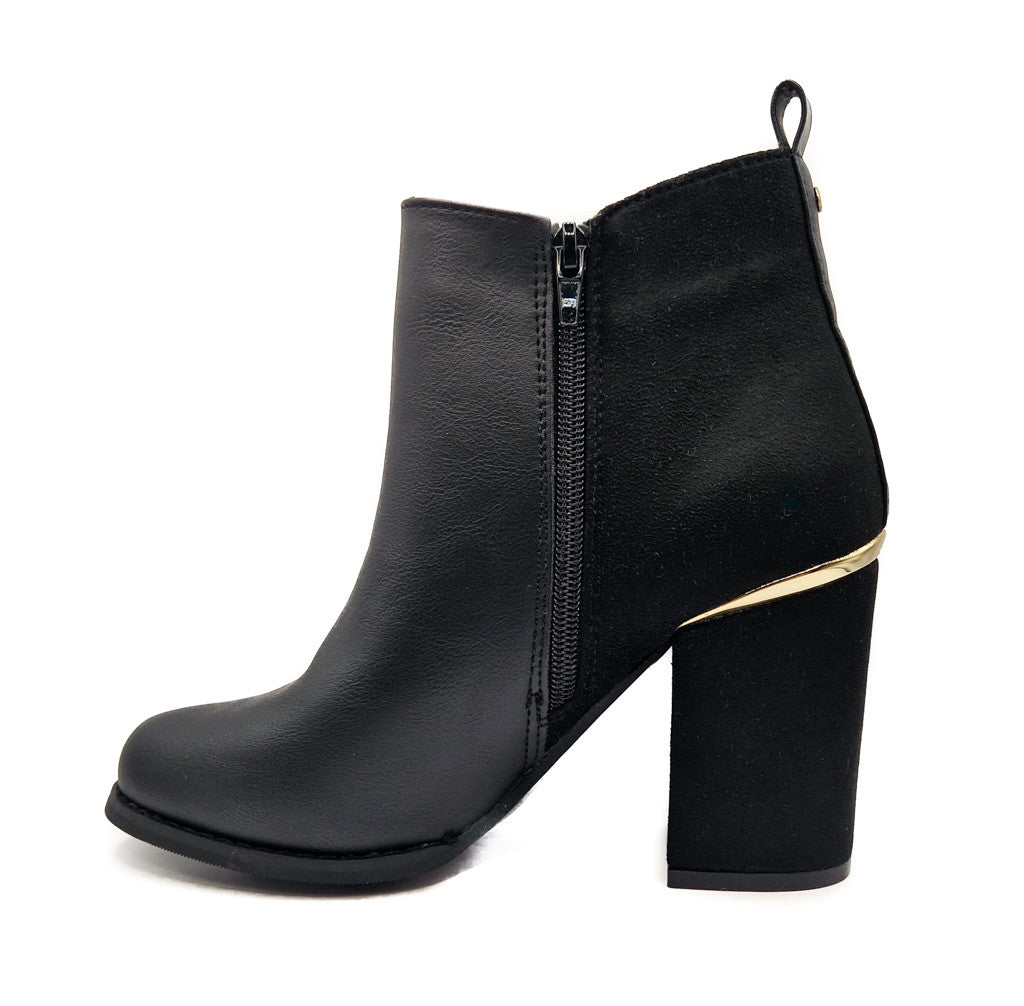 Women's Heeled Ankle Chelsea Boots Faux Suede Leather Black