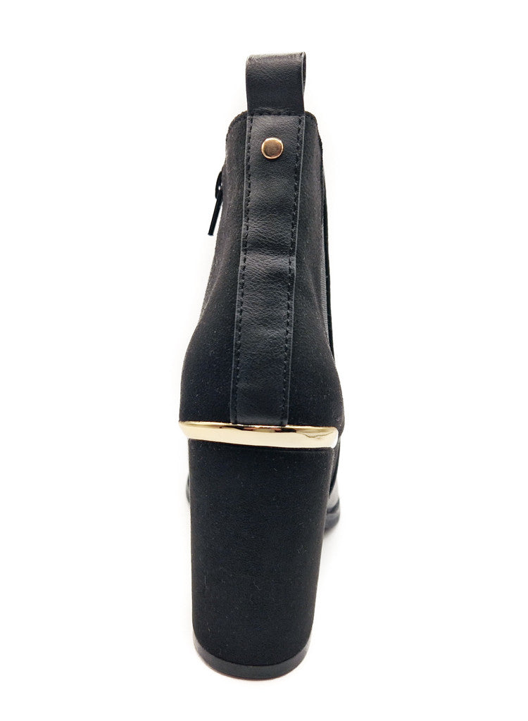 Women's Heeled Ankle Chelsea Boots Faux Suede Leather Black