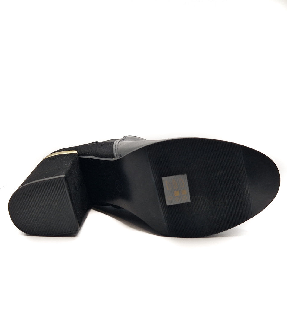 Women's Heeled Ankle Chelsea Boots Faux Suede Leather Black