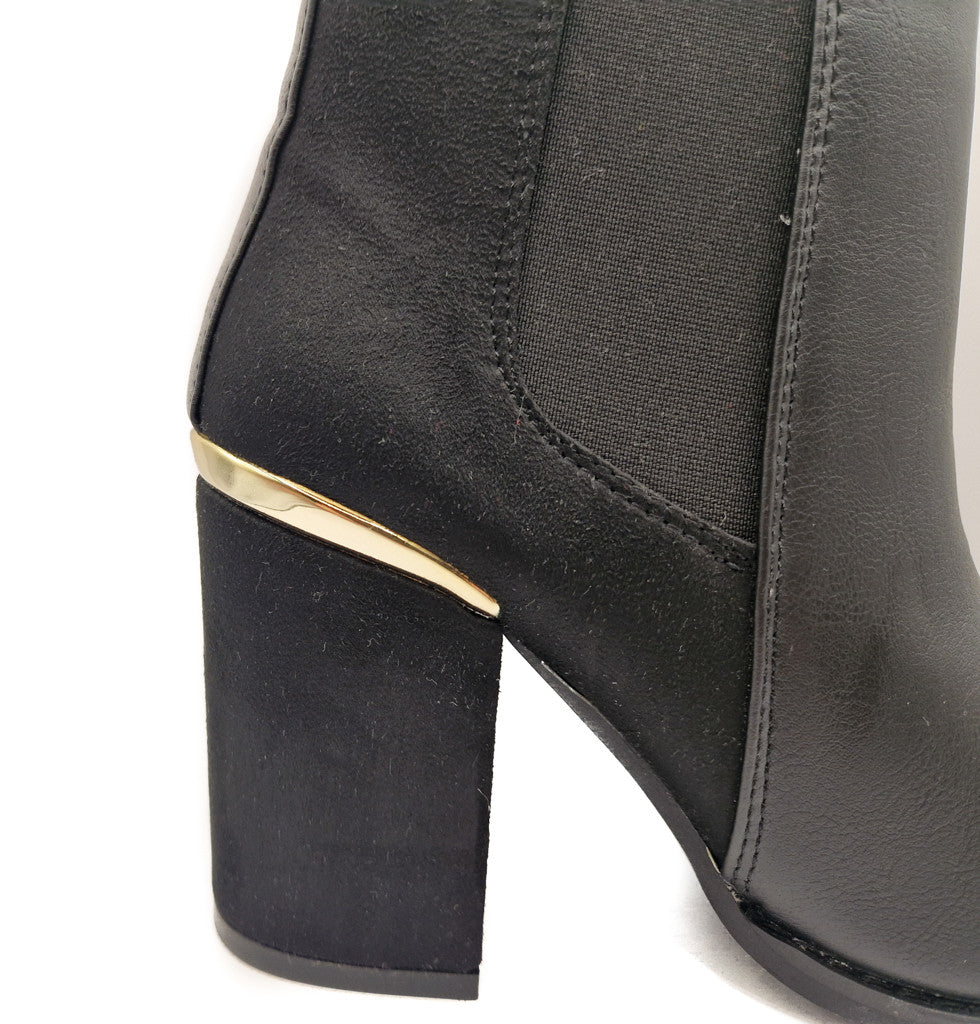 Women's Heeled Ankle Chelsea Boots Faux Suede Leather Black